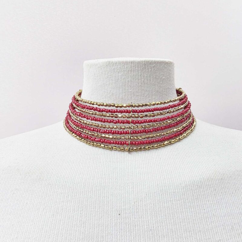 Choker burdeos y oro