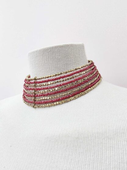 Choker burdeos y oro - Imagen 2