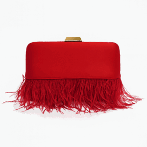 Bolso clutch rojo plumas