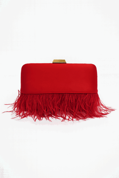 Bolso clutch rojo plumas