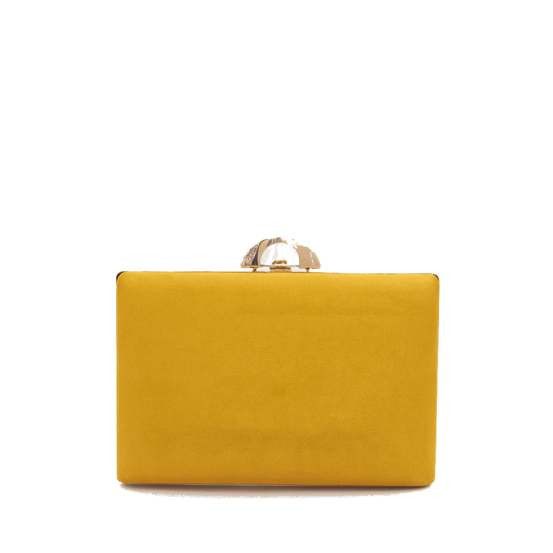 Clutch mostaza cierre oro