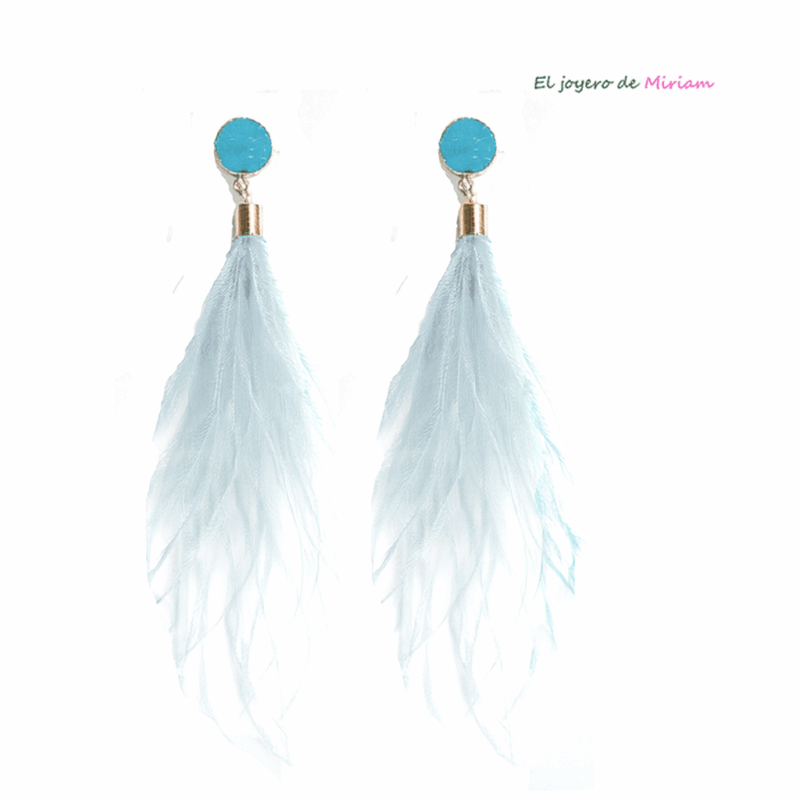 Pendientes plumas azul celeste