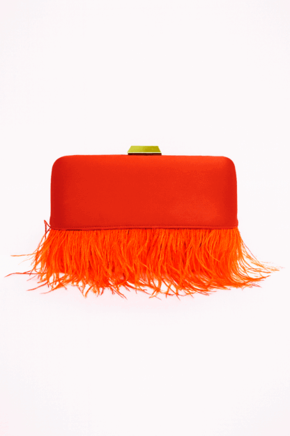 Bolso clutch naranja plumas