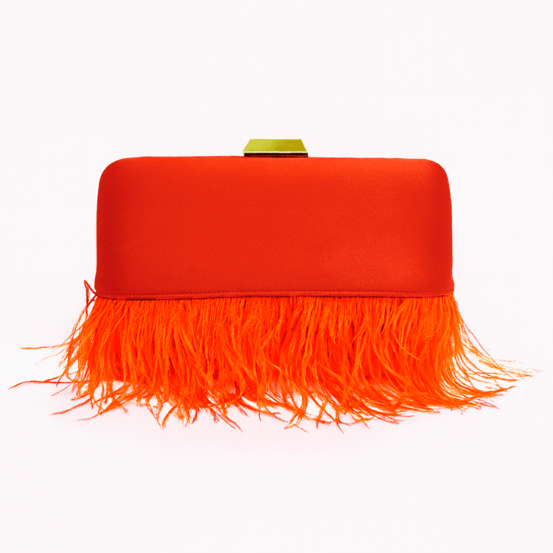 Bolso clutch naranja plumas