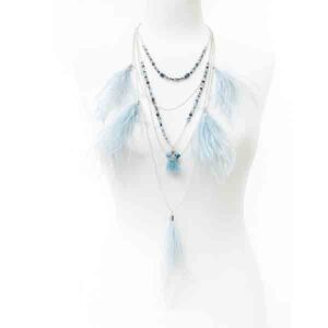 Collar largo plumas azules
