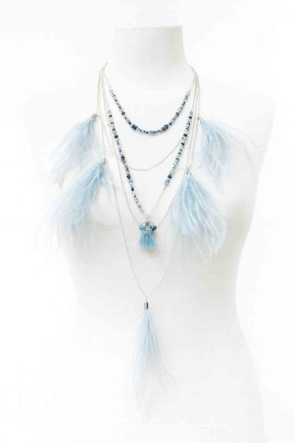 Collar largo plumas azules - Imagen 3