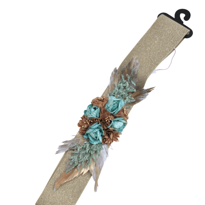 Cinturón dorado flores aguamarina