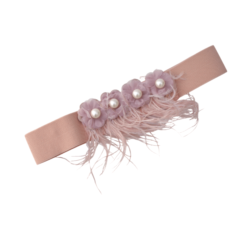 Cinturón rosa plumas