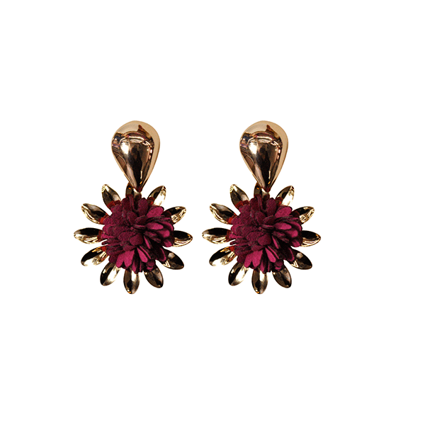 Pendientes flor burdeos y oro