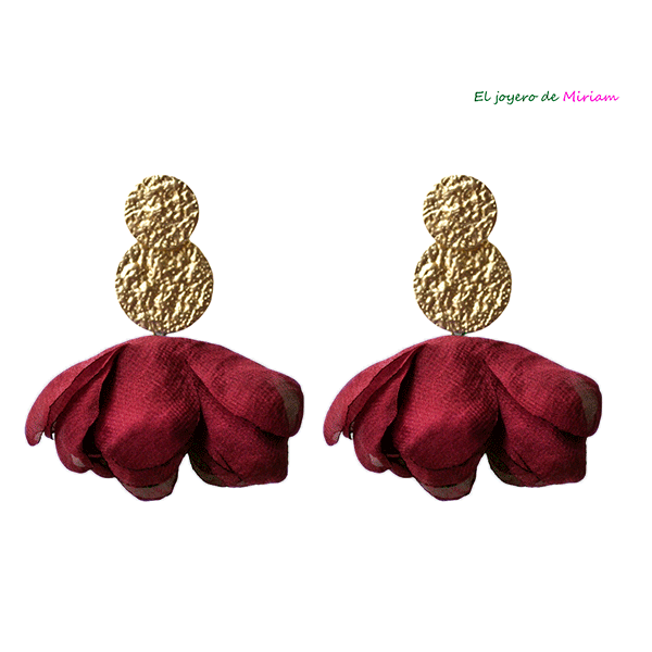Pendientes oro burdeos pétalos