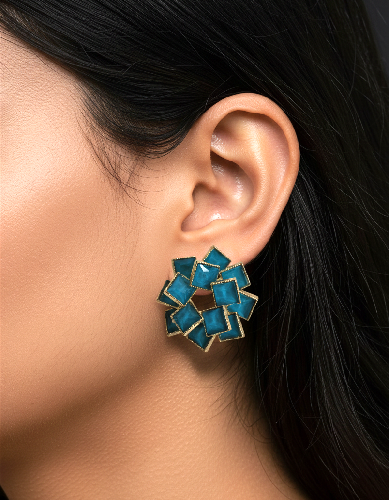 Pendientes geométricos turquesas - Imagen 2