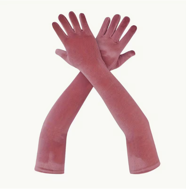 Guantes terciopelo rosa colorete - Imagen 2