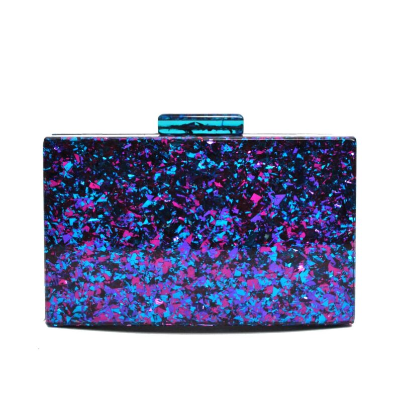 Bolso clutch confetti azul y morado