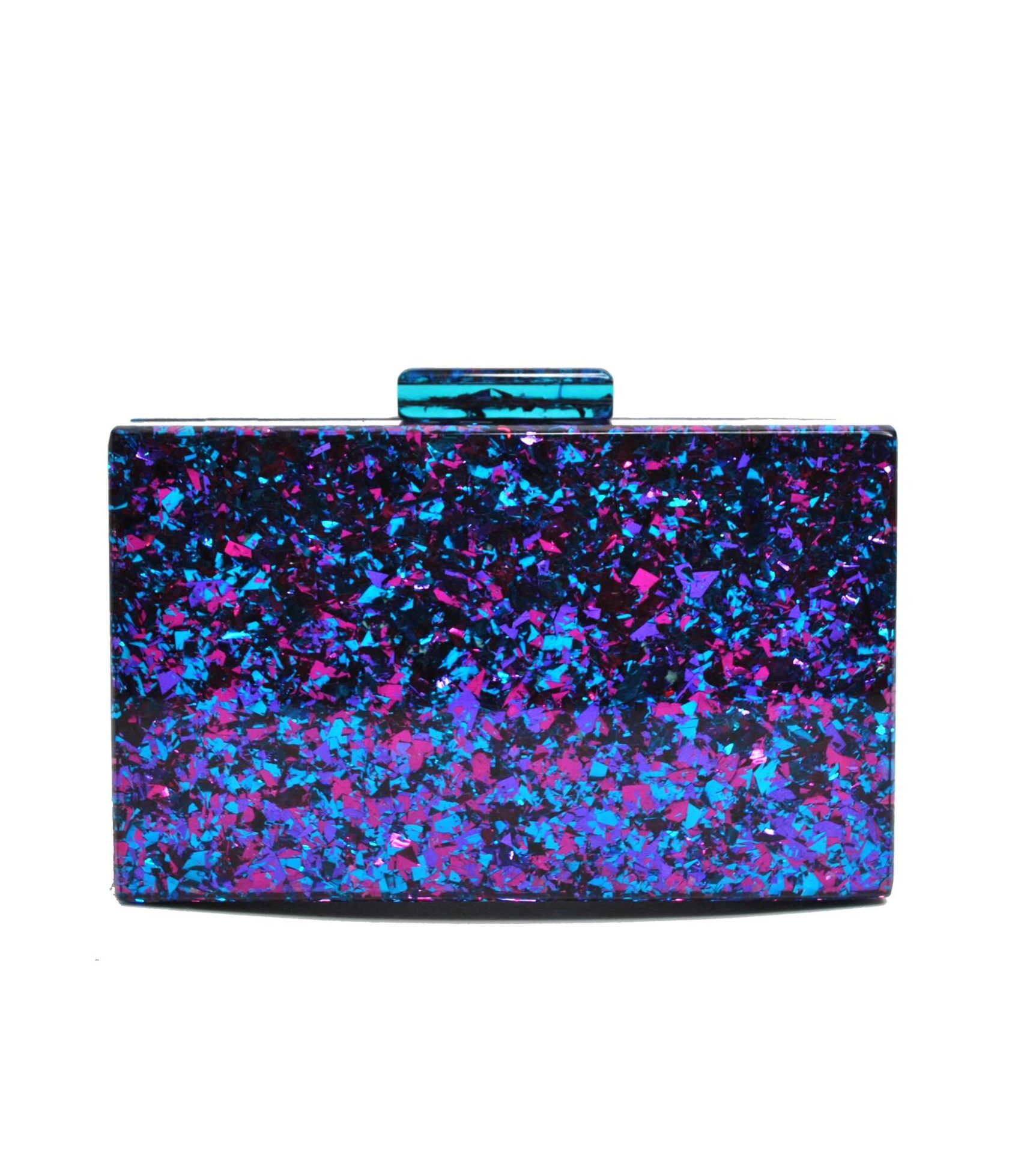 Bolso clutch confetti azul y morado