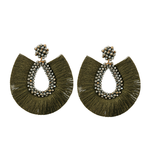 Pendientes grandes flecos verde kaki
