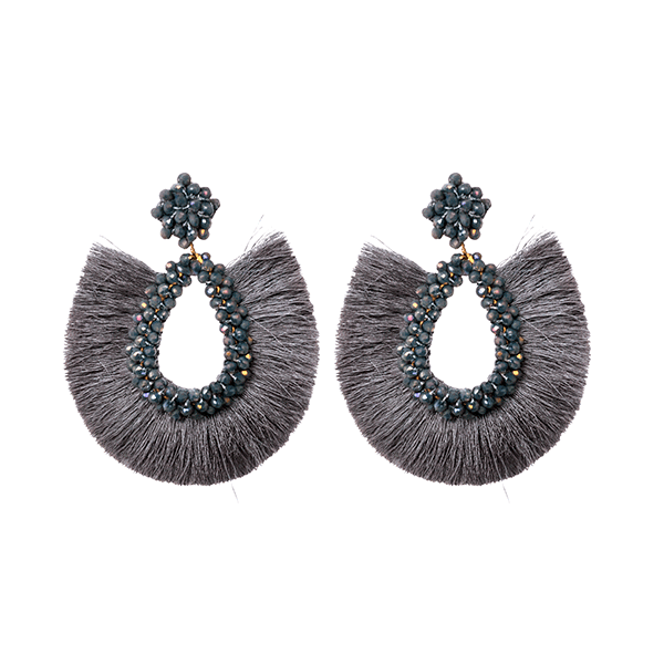Pendientes grandes flecos gris antracita