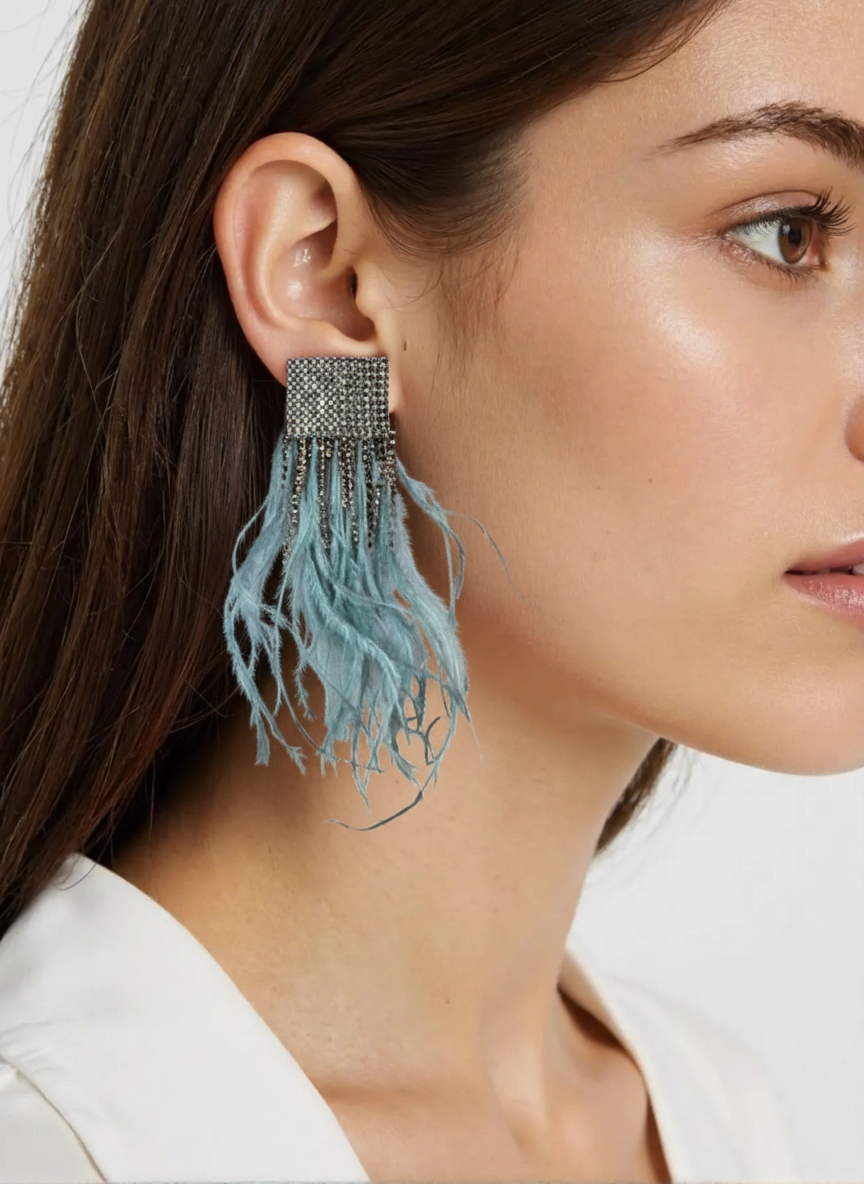 Pendientes fiesta plumas verdosas - Imagen 2