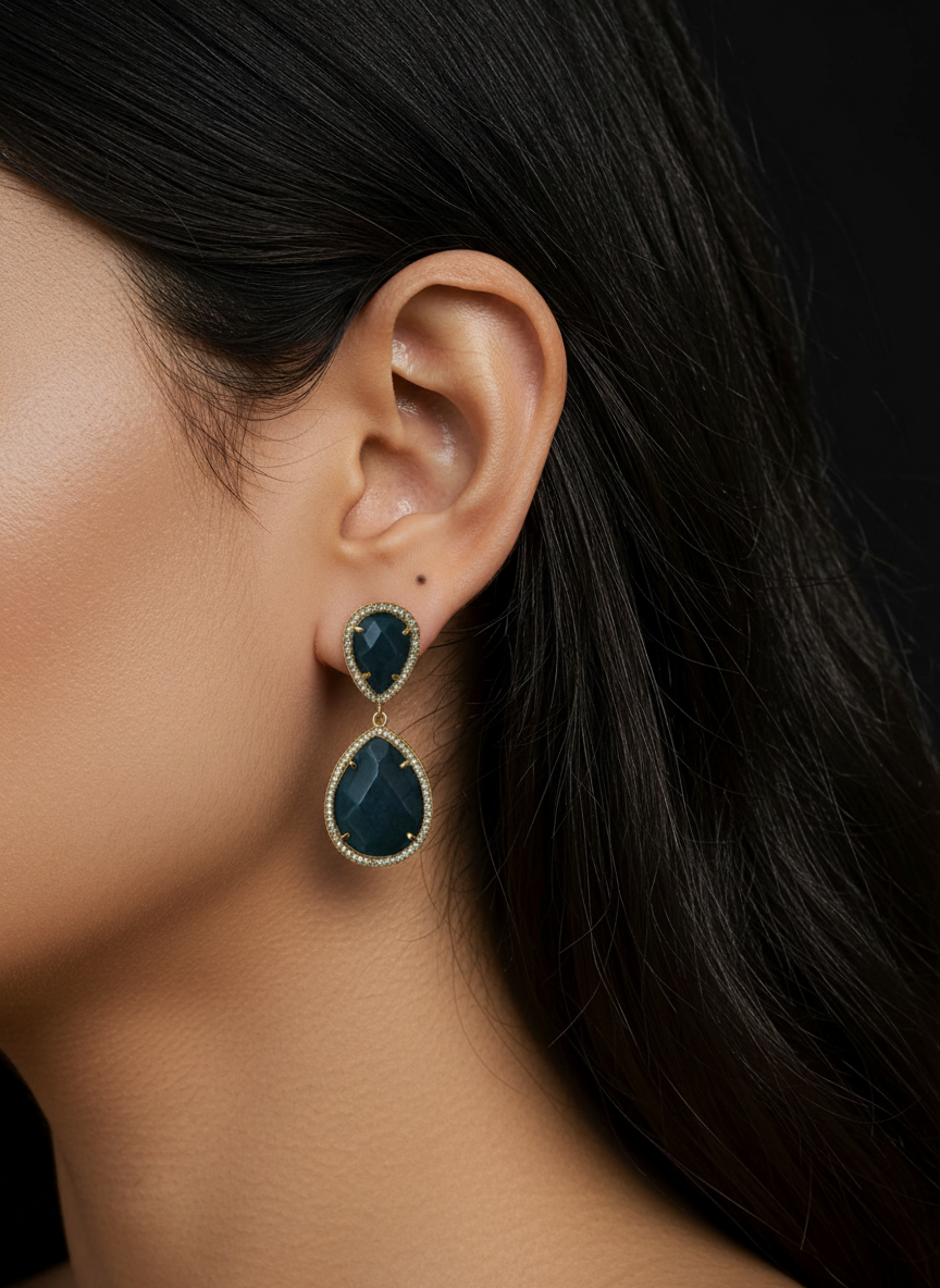 Pendientes lágrima facetada petróleo - Imagen 2