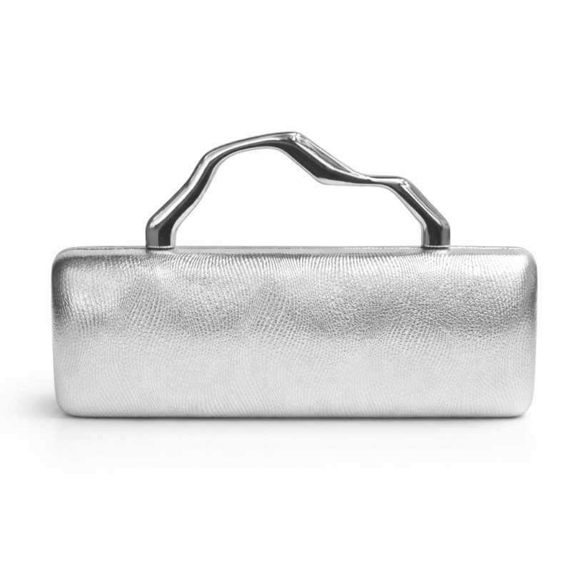Clutch baguette plateado asa