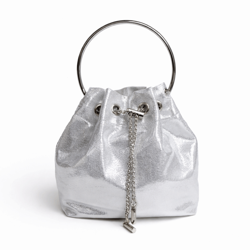Bolso bombonera plateada asa