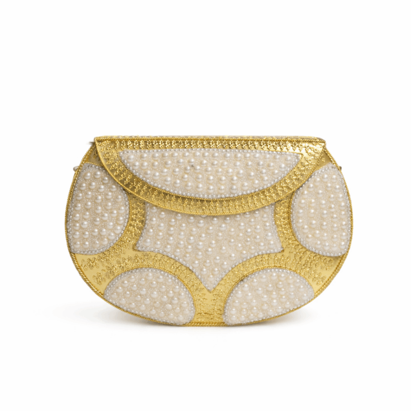 Clutch rígido metal y perlas blancas