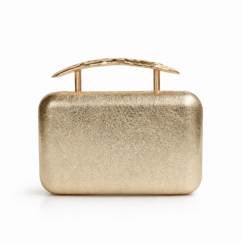 Bolso clutch dorado asa metálica