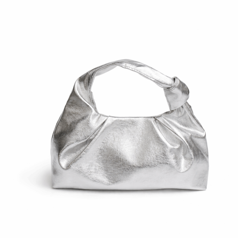 Bolsito clutch plateado asa nudo