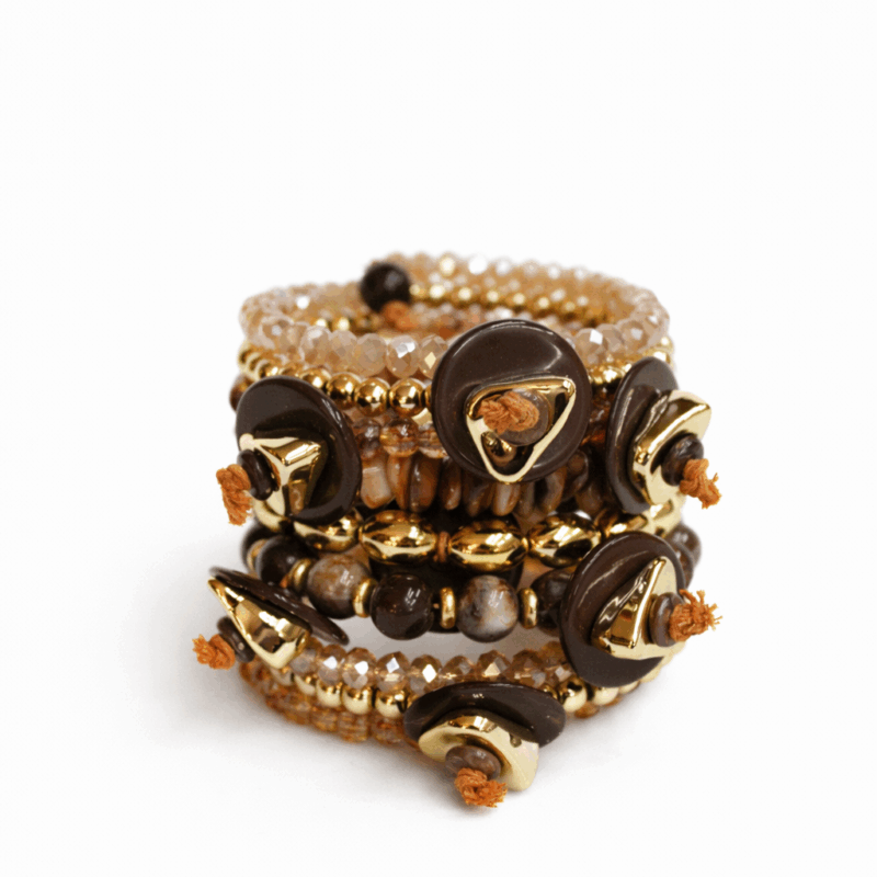 Pulsera múltiple marrón y dorada