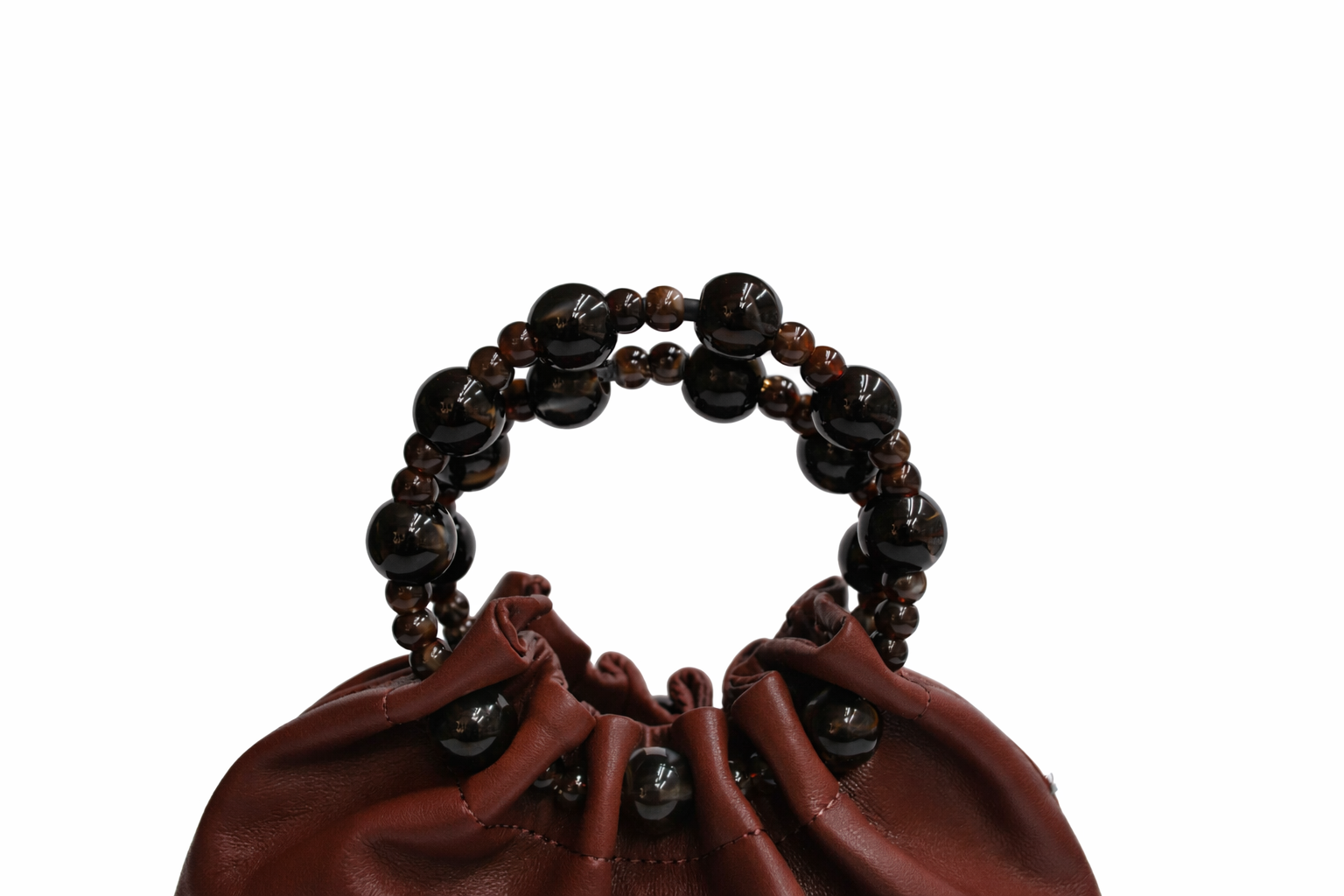 Clutch bombonera marrón asa bolas - Imagen 2