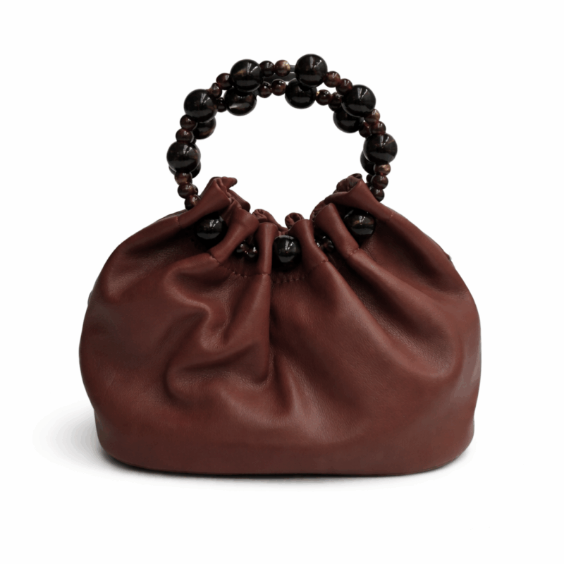 Clutch bombonera marrón asa bolas