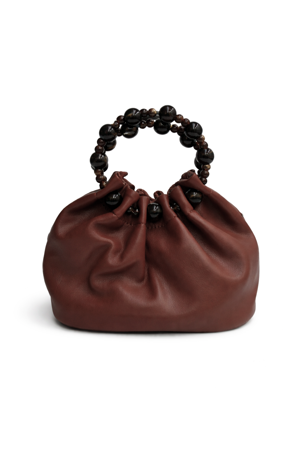 Clutch bombonera marrón asa bolas