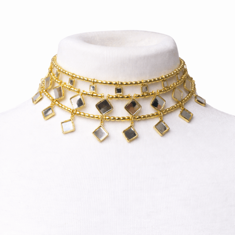 Choker dorada colgantes espejos