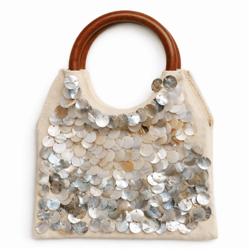 Bolso nácar natural asas madera