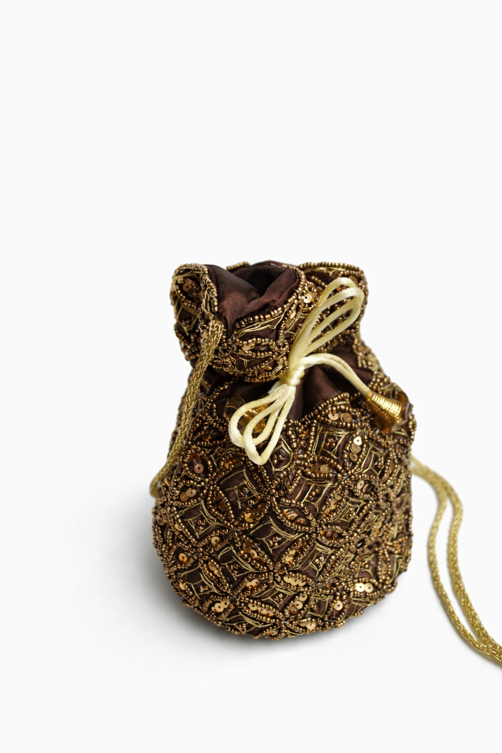 Clutch bombonera chocolate y oro - Imagen 2