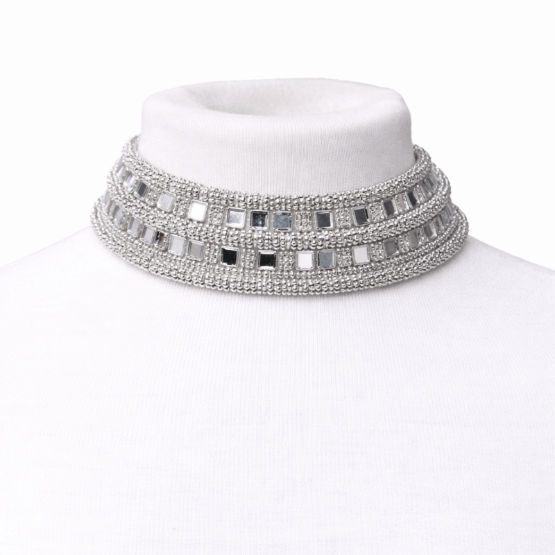 Choker plateada espejos cuadrados