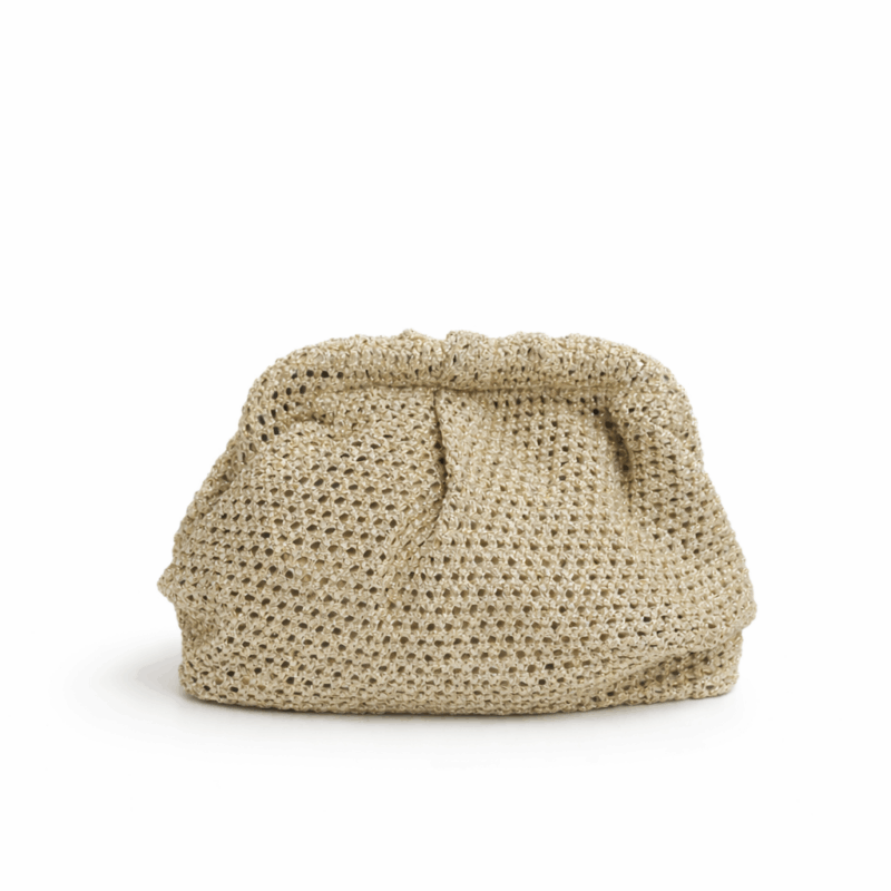 Bolso clutch rafia hilo plata