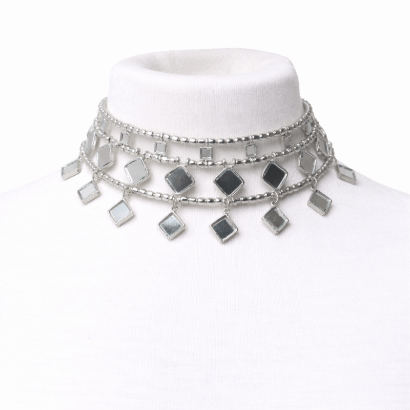 Choker plateada espejos colgantes