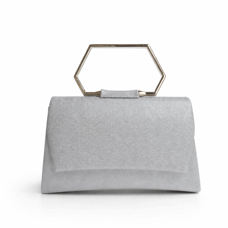 Bolso clutch plateado claro asa