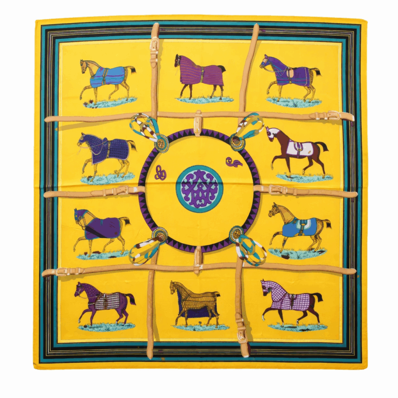 Pañuelo seda amarillo caballos