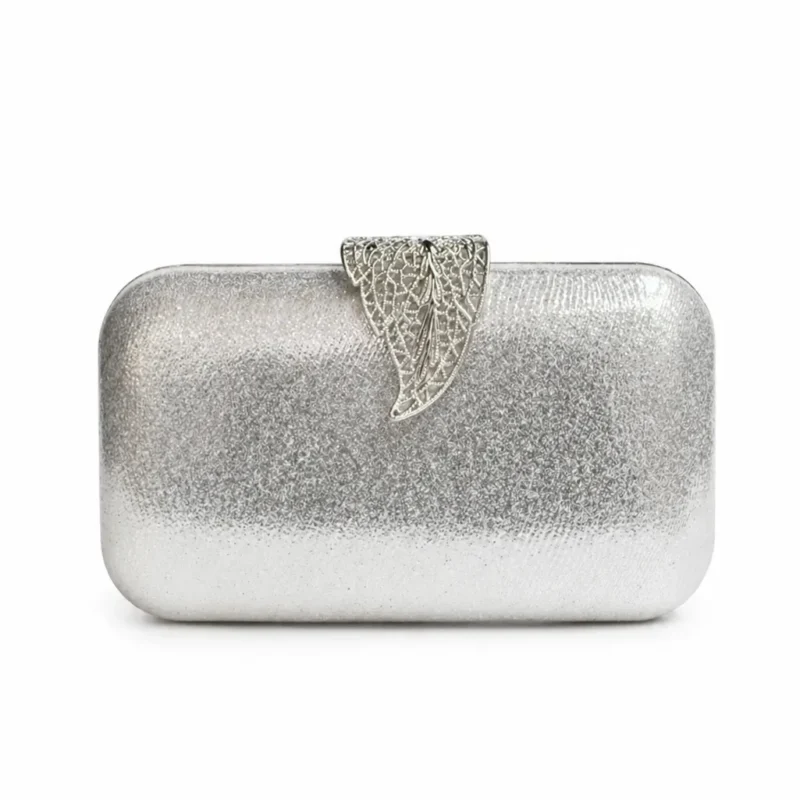 Bolso de fiesta plateado broche hoja
