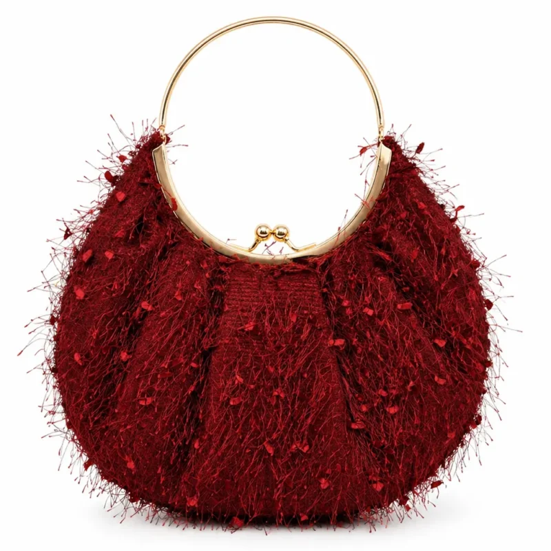 Bolso clutch tweed burdeos asa oro