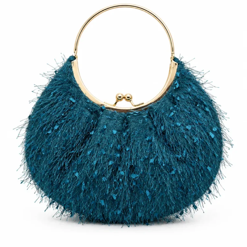 Bolso clutch tweed azul petróleo