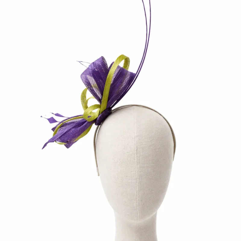 Tocado de fiesta verde lima y morado