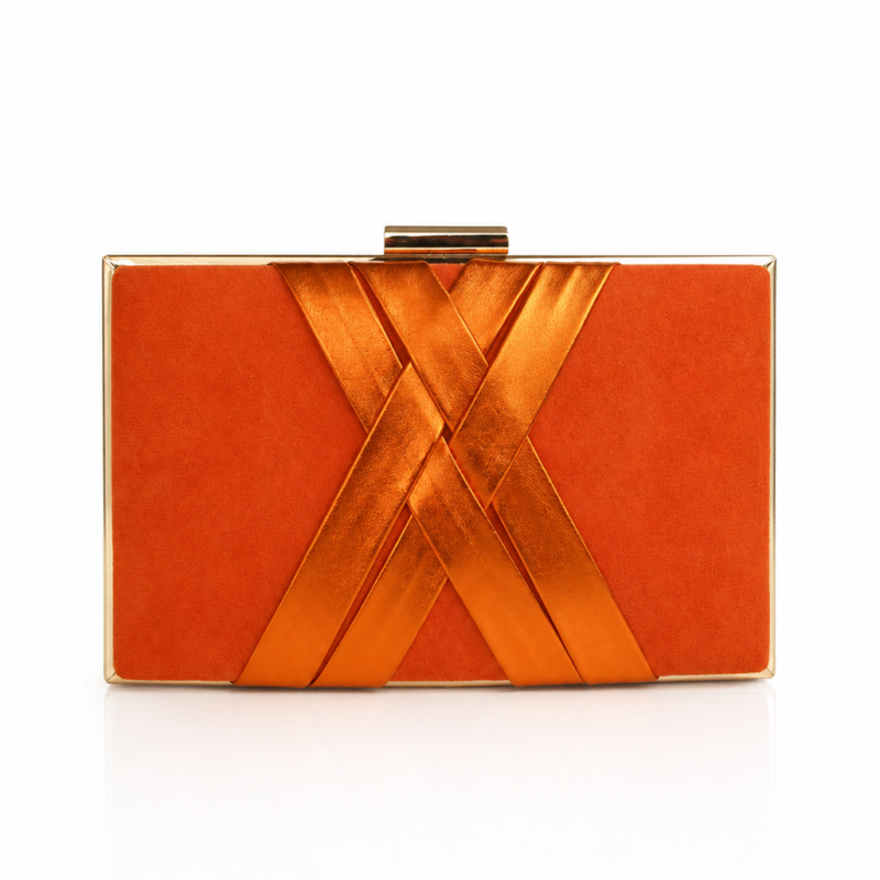 Bolso clutch tranzado naranja metalizado