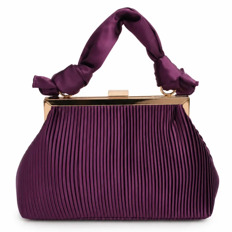 Bolso clutch plisado berenjena con asa satinada