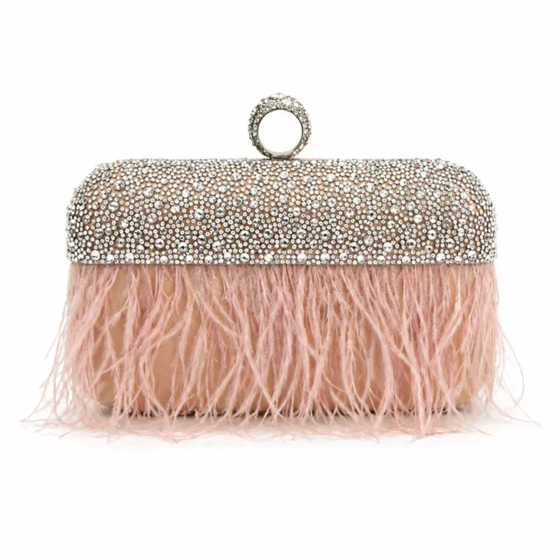 Bolso joya nude cristales y plumas