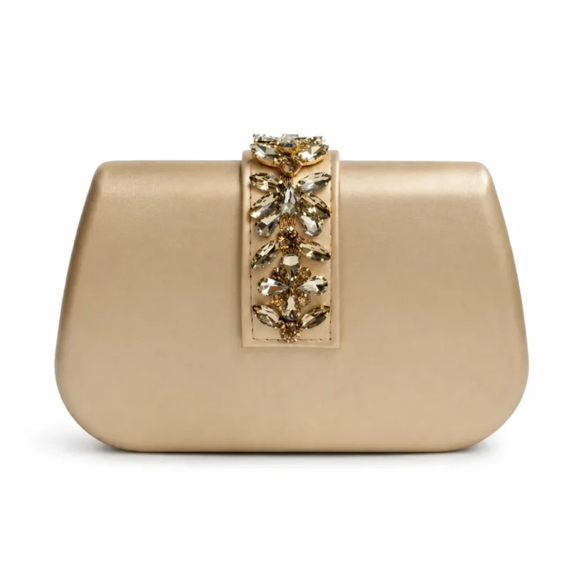 Bolso clutch dorado mate broche joya