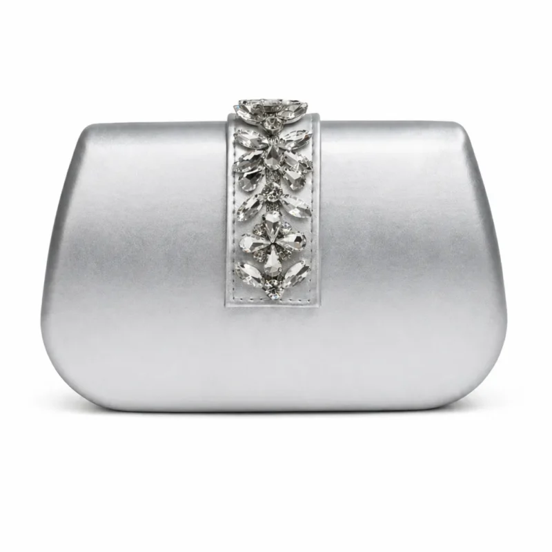 Bolso clutch plata mate broche joya
