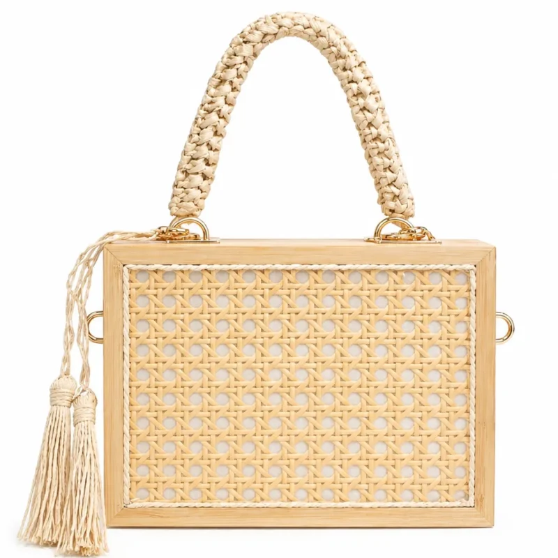 Bolso de fiesta clutch madera y rafia