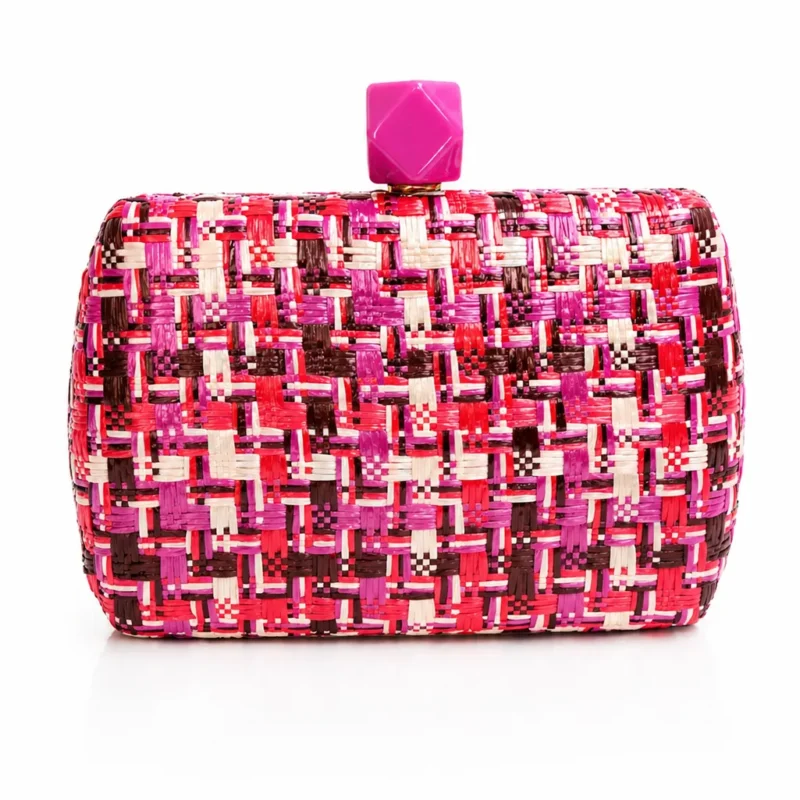 Clutch rafia fucsia y marrón